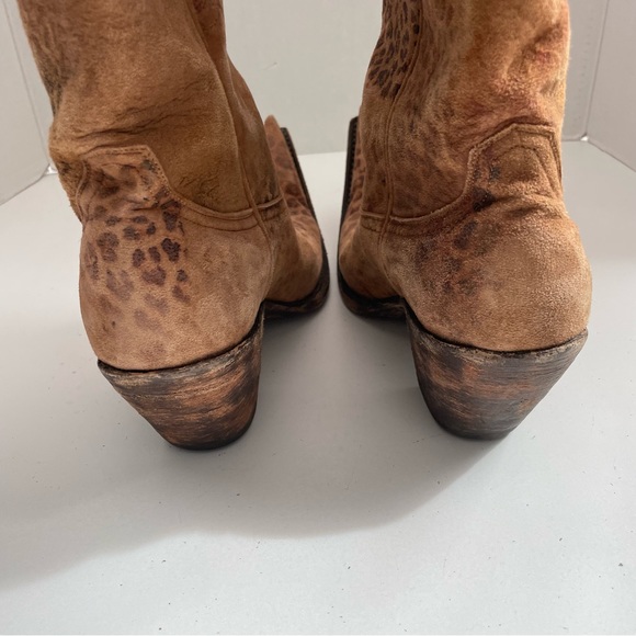 Old Gringo Boots Leather Cowboy Western Animal Leopard Print Pointed Square Tan - Picture 5 of 16